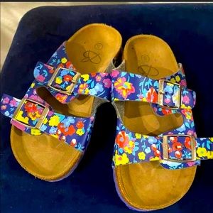 Girls size 11/12 11 12 blue floral sandals Bobbie Brooks 2 strap blue pink shoes
